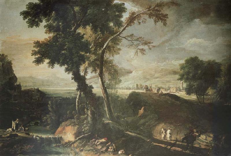 RICCI, Marco Landscape with Washerwomen